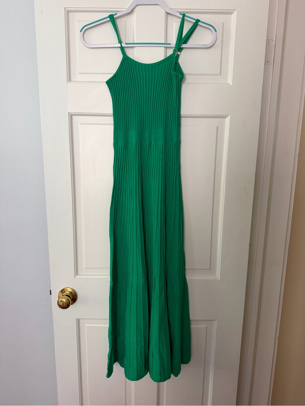 Green Ribbed Maxi Dress with Spaghetti Straps